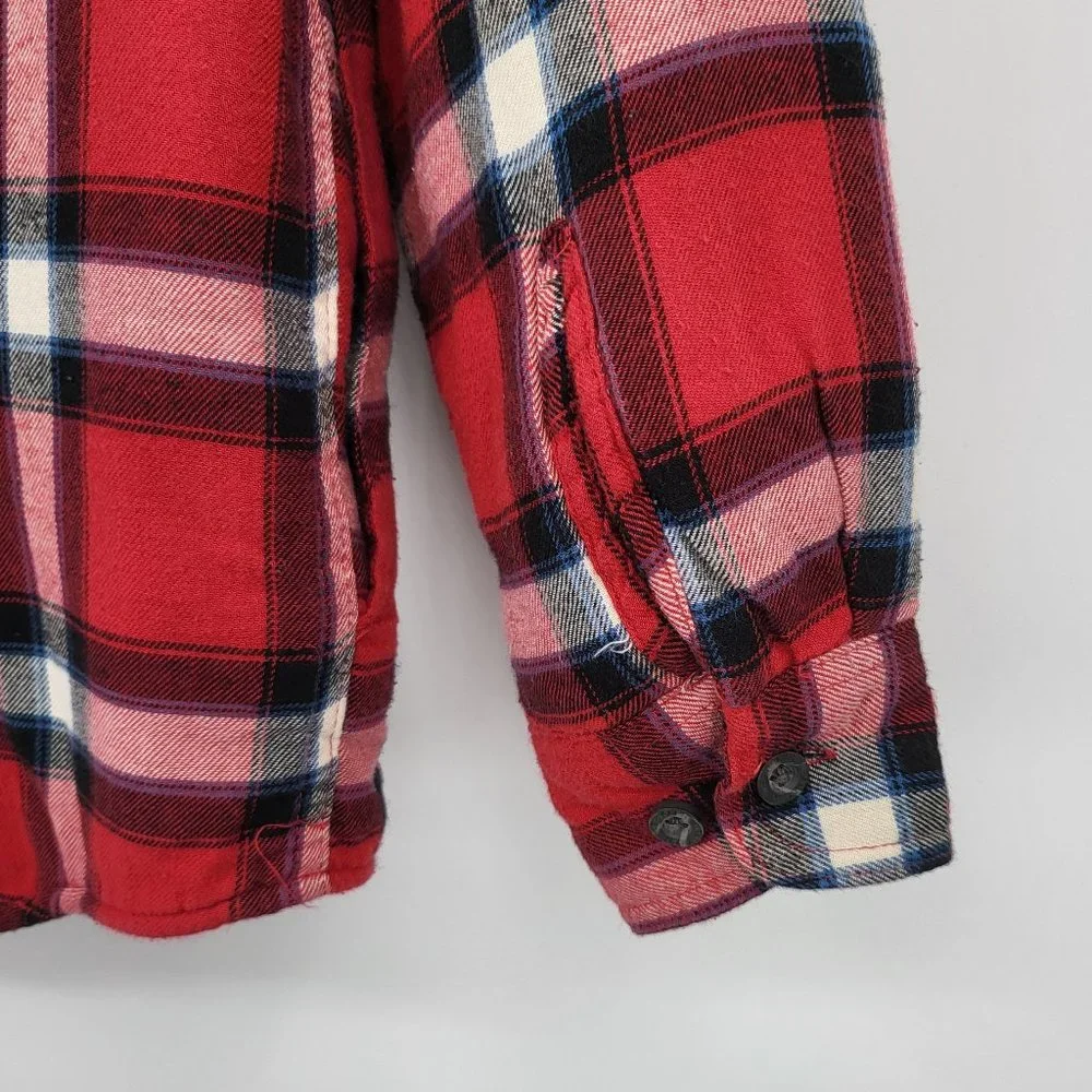 Wrangler Jacket Small Red Tartan Plaid Flannel Shacket Sherpa Lined Warm Soft - Picture 3 of 4